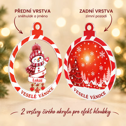 Dvouvrstvá vánoční ozdoba se jménem – Sněhulák 3